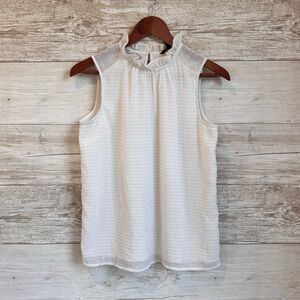 Banana Republic Factory Off White Textured Ruffle Neck Sheer Lined Tank Top XS